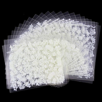White nail decorations flowers stickers, 10 sheets V1237-ZY-506-0417
