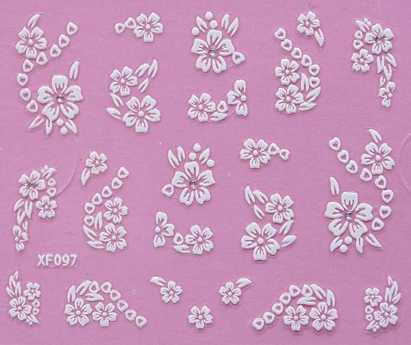 White nail decorations flowers stickers, 10 sheets V1237-ZY-506-0417