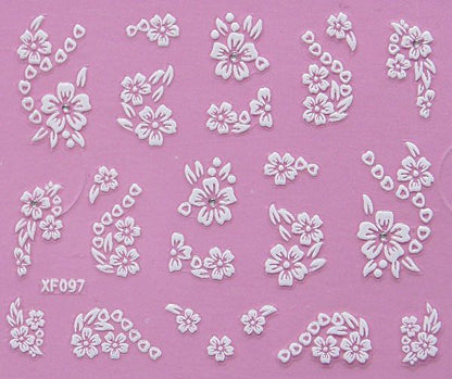 White nail decorations flowers stickers, 10 sheets V1237-ZY-506-0417