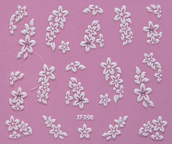 White nail decorations flowers stickers, 10 sheets V1237-ZY-506-0417