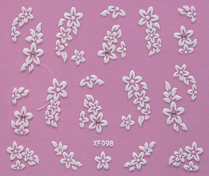 White nail decorations flowers stickers, 10 sheets V1237-ZY-506-0417