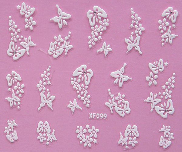 White nail decorations flowers stickers, 10 sheets V1237-ZY-506-0417