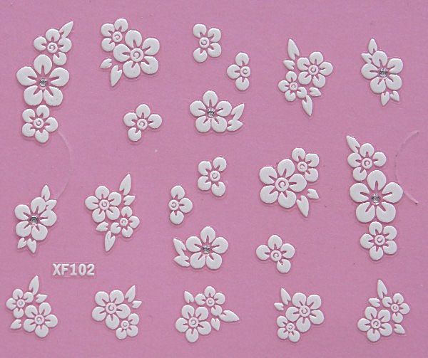 White nail decorations flowers stickers, 10 sheets V1237-ZY-506-0417