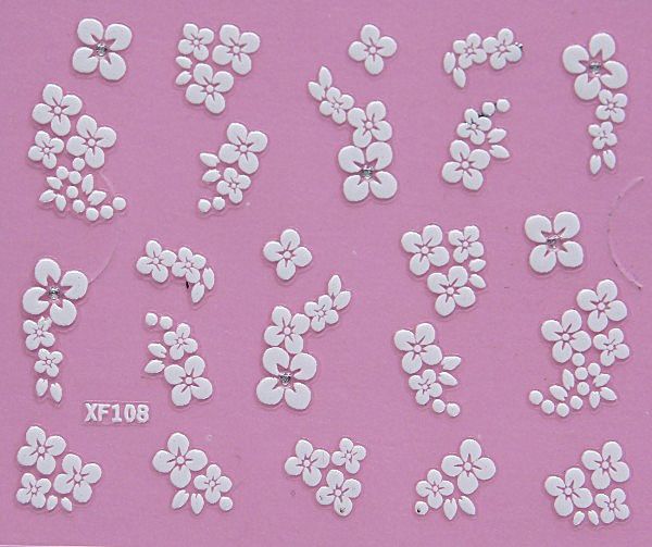 White nail decorations flowers stickers, 10 sheets V1237-ZY-506-0417