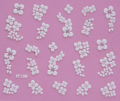 White nail decorations flowers stickers, 10 sheets V1237-ZY-506-0417
