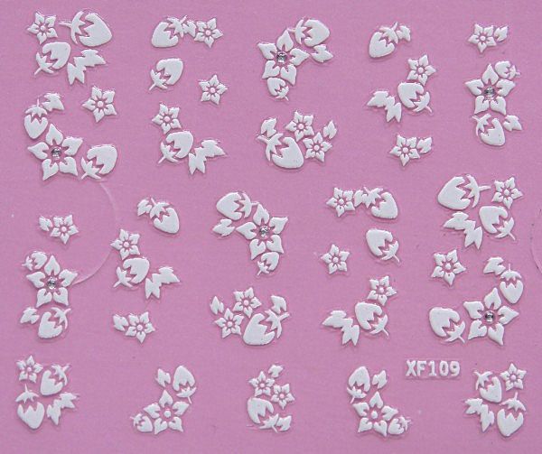 White nail decorations flowers stickers, 10 sheets V1237-ZY-506-0417