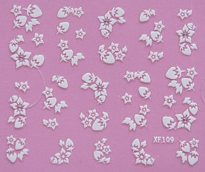 White nail decorations flowers stickers, 10 sheets V1237-ZY-506-0417