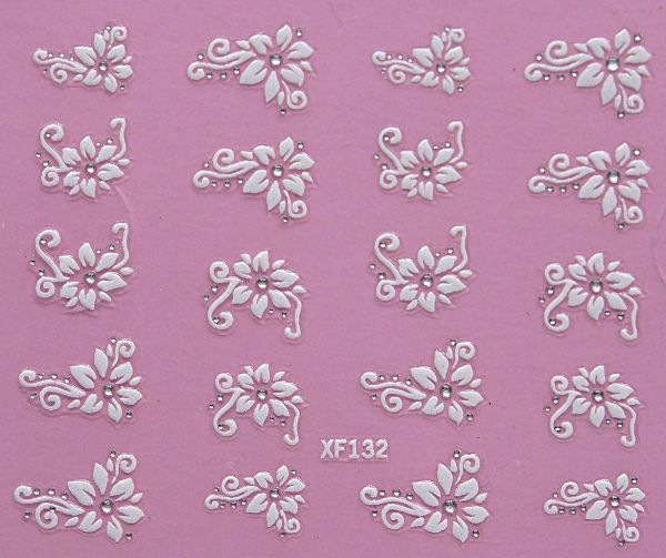 White nail decorations flowers stickers, 10 sheets V1237-ZY-506-0417