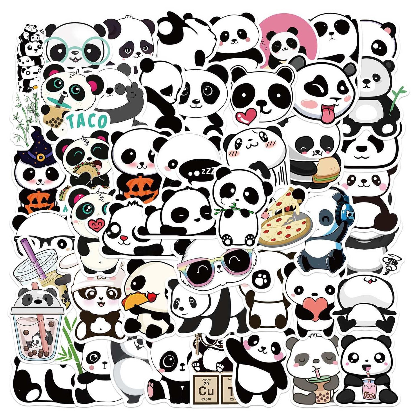 50pcs Graffiti Stickers Waterproof MultiColor Animal Design for Laptop Skate, Compatible with Panda V1237-ZY-506-0423