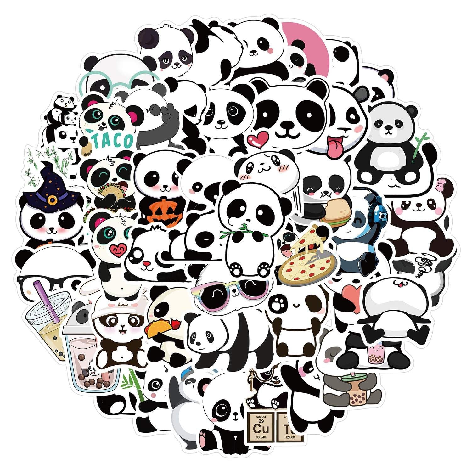 50pcs Graffiti Stickers Waterproof MultiColor Animal Design for Laptop Skate, Compatible with Panda V1237-ZY-506-0423