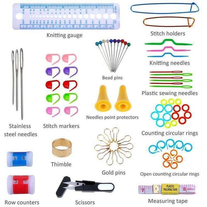 Crochet hooks knitting kit with markers and tape measure, multicolor V1237-ZY-506-0473