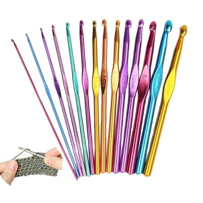 14pcs Aluminum Crochet Hooks, Multicolor Knitting Kit V1237-ZY-506-0489