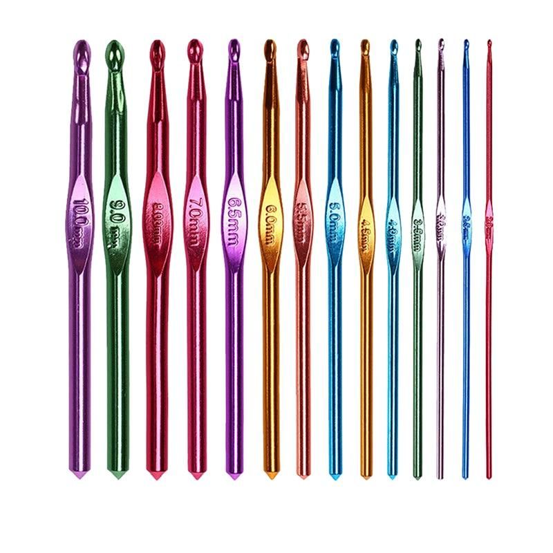14pcs Aluminum Crochet Hooks, Multicolor Knitting Kit V1237-ZY-506-0489