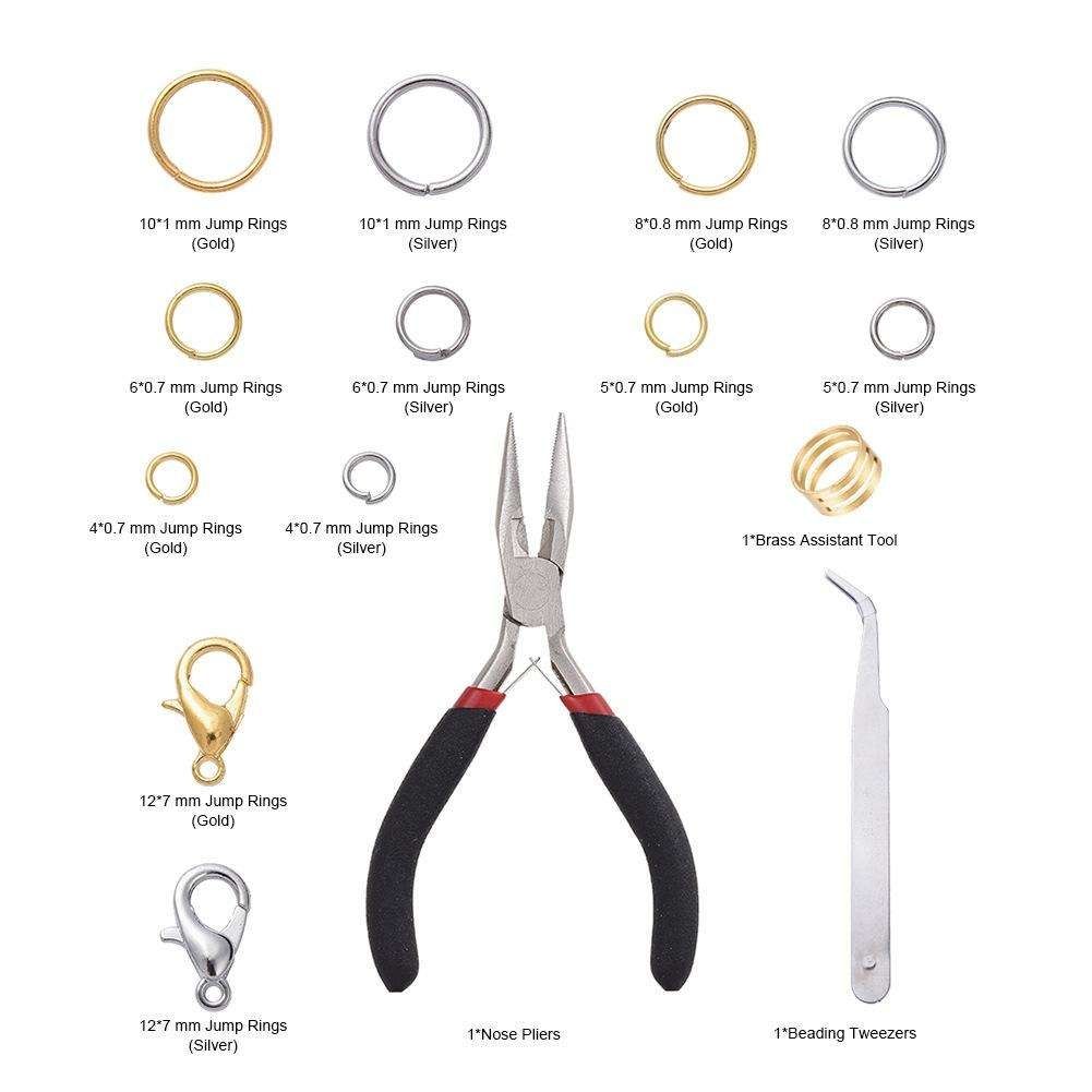 Jewelry Making Kit with Pliers, Wire and Rings - DIY Silver Gold Craft Supplies V1237-ZY-506-0499