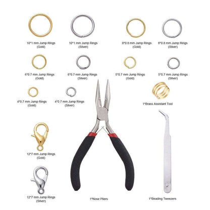 Jewelry Making Kit with Pliers, Wire and Rings - DIY Silver Gold Craft Supplies V1237-ZY-506-0499