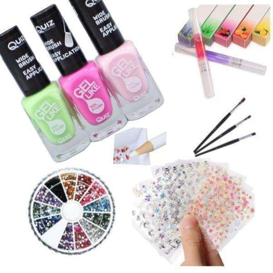 Nail kit with polish, rhinestones, and stickers, MultiColor V1237-ZY-506-0502