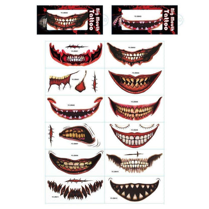 12pcs Halloween Wound Tattoo Mouth Tattoos, MultiColor V1237-ZY-506-0527