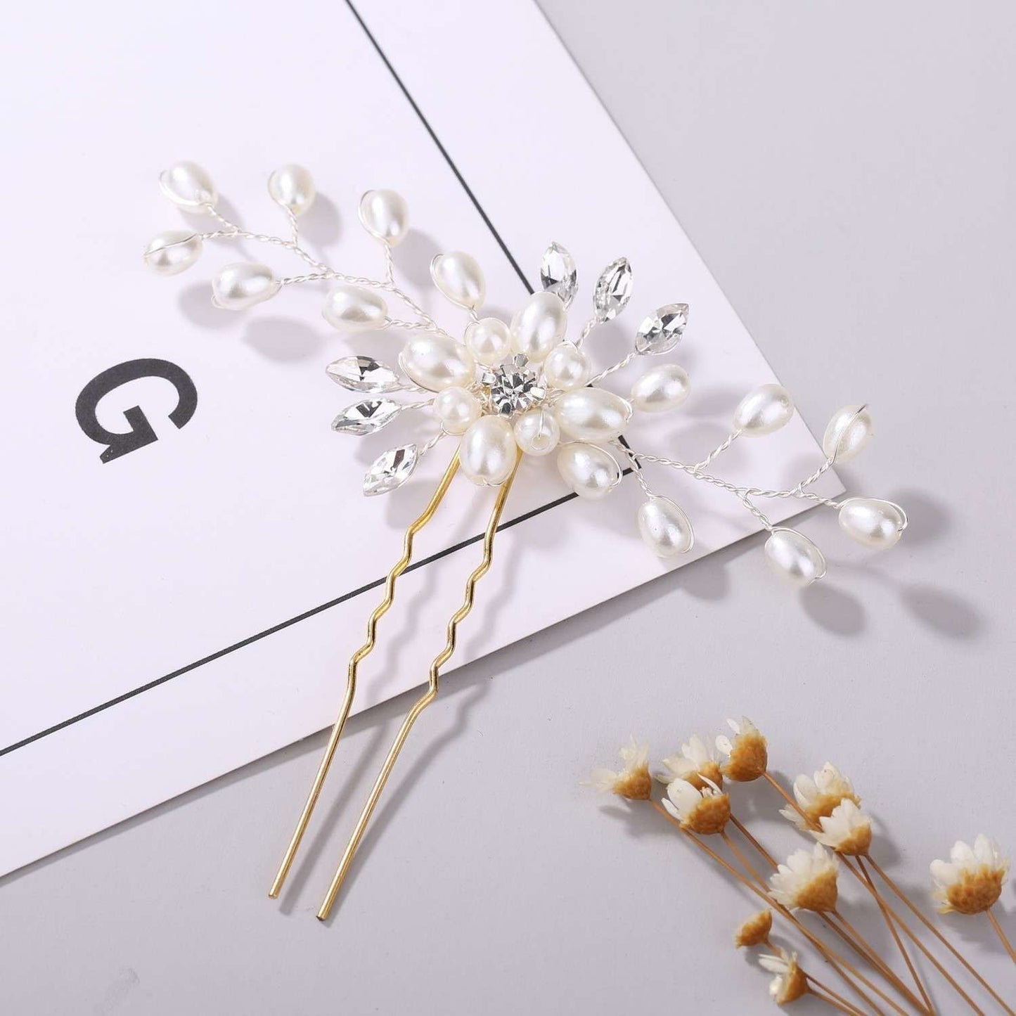 White Pearl Flower Wedding Hairpin V1237-ZY-506-0530