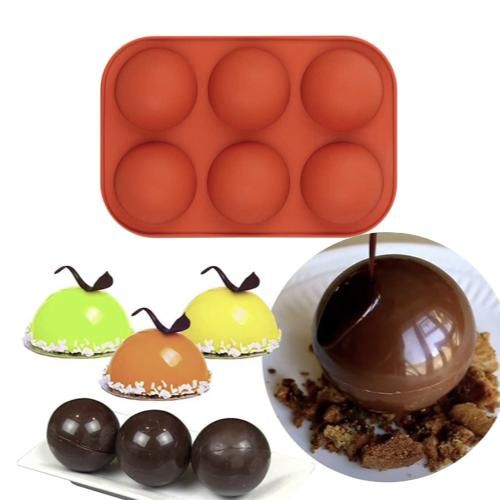6-Piece Silicone Hemisphere Mold for Ice Chocolate Jelly, Brown V1237-ZY-506-0537