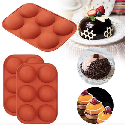 6-Piece Silicone Hemisphere Mold for Ice Chocolate Jelly, Brown V1237-ZY-506-0537