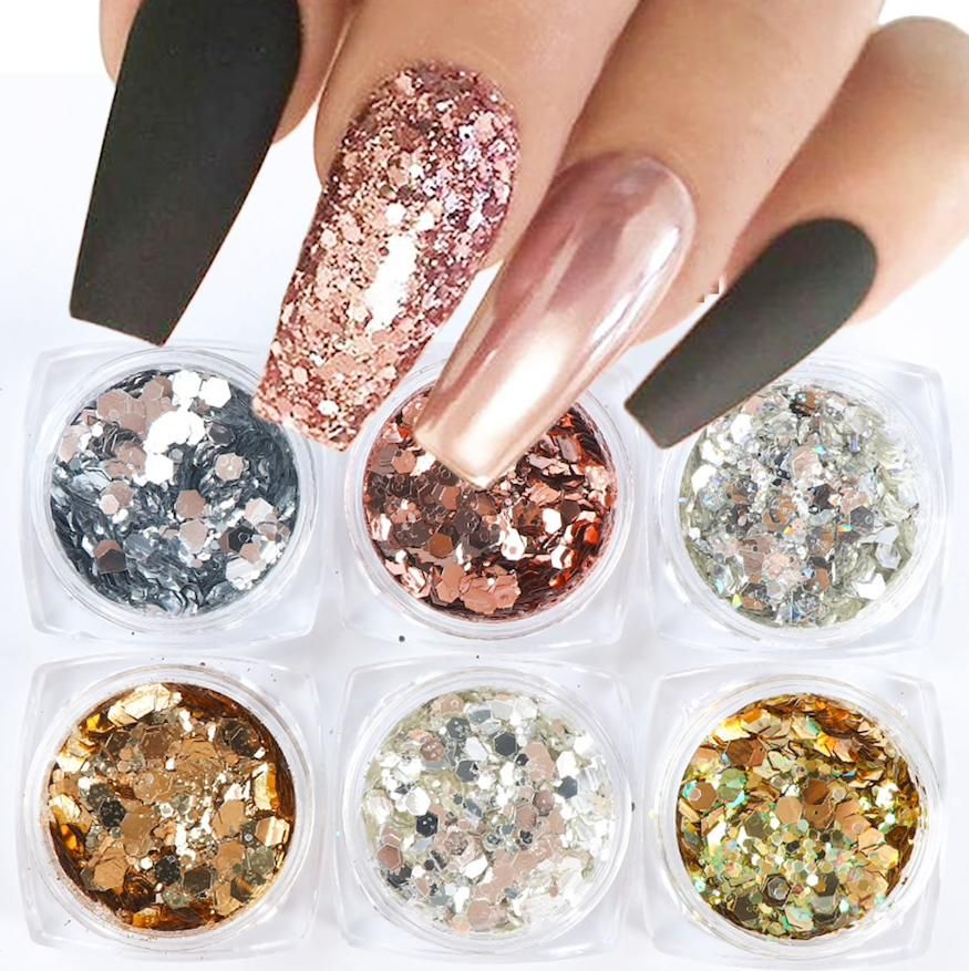 6pcs multi-color nail glitter decorations V1237-ZY-506-0595