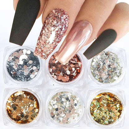 6pcs multi-color nail glitter decorations V1237-ZY-506-0595