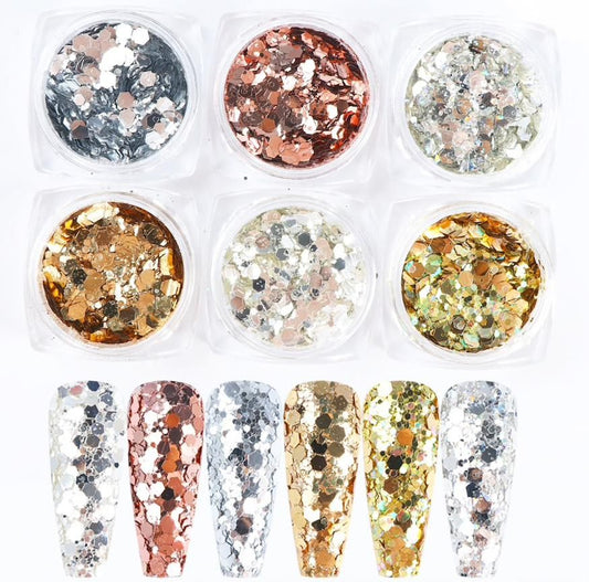 6pcs multi-color nail glitter decorations V1237-ZY-506-0595