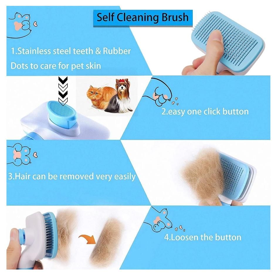 Self-cleaning pet brush, blue, for cats and dogs V1237-ZY-506-0665
