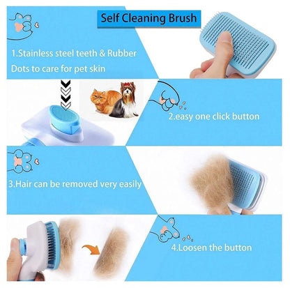 Self-cleaning pet brush, blue, for cats and dogs V1237-ZY-506-0665