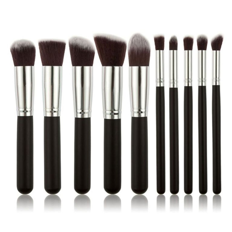 10pcs Professional Makeup Brushes Set, Silver Black V1237-ZY-506-0723