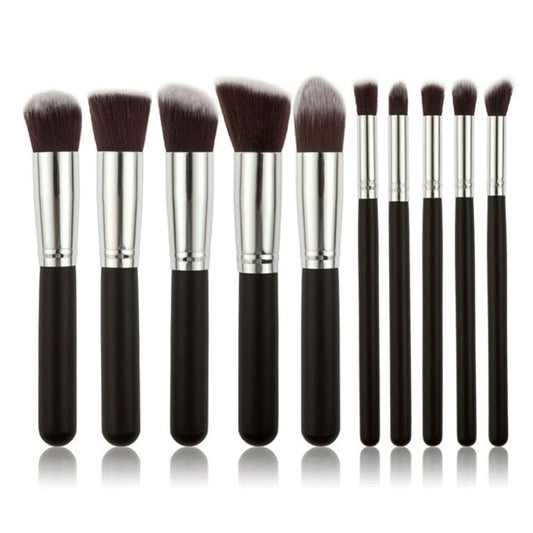 10pcs Professional Makeup Brushes Set, Silver Black V1237-ZY-506-0723