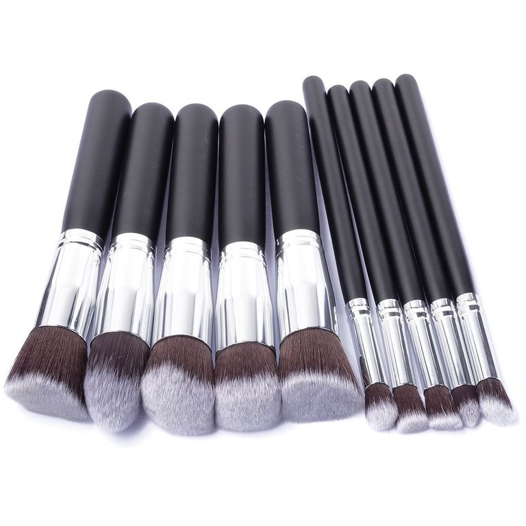 10pcs Professional Makeup Brushes Set, Silver Black V1237-ZY-506-0723