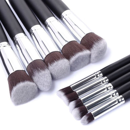 10pcs Professional Makeup Brushes Set, Silver Black V1237-ZY-506-0723