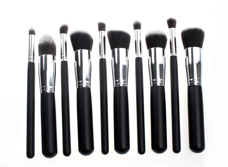10pcs Professional Makeup Brushes Set, Silver Black V1237-ZY-506-0723