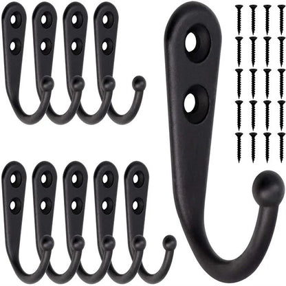 10pcs Black Wall Hooks with Screws, Coat Hangers V1237-ZY-506-0767