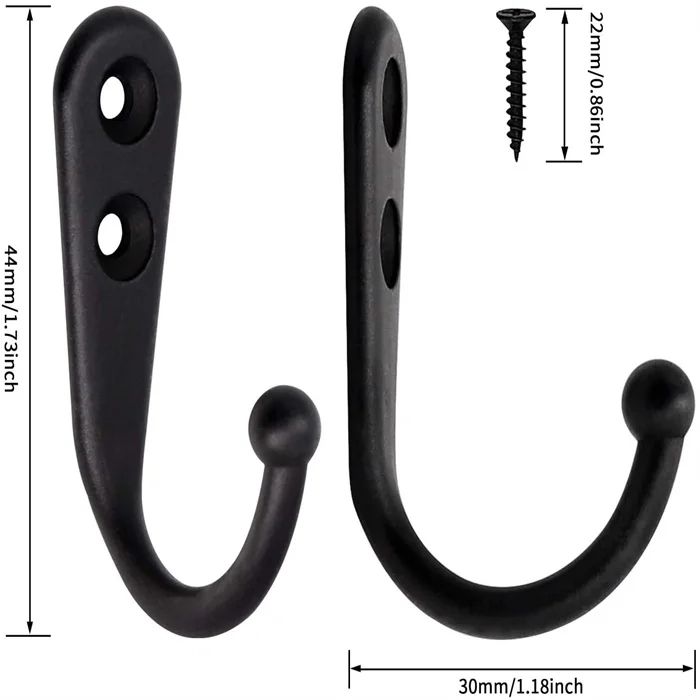 10pcs Black Wall Hooks with Screws, Coat Hangers V1237-ZY-506-0767
