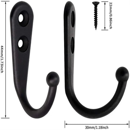 10pcs Black Wall Hooks with Screws, Coat Hangers V1237-ZY-506-0767