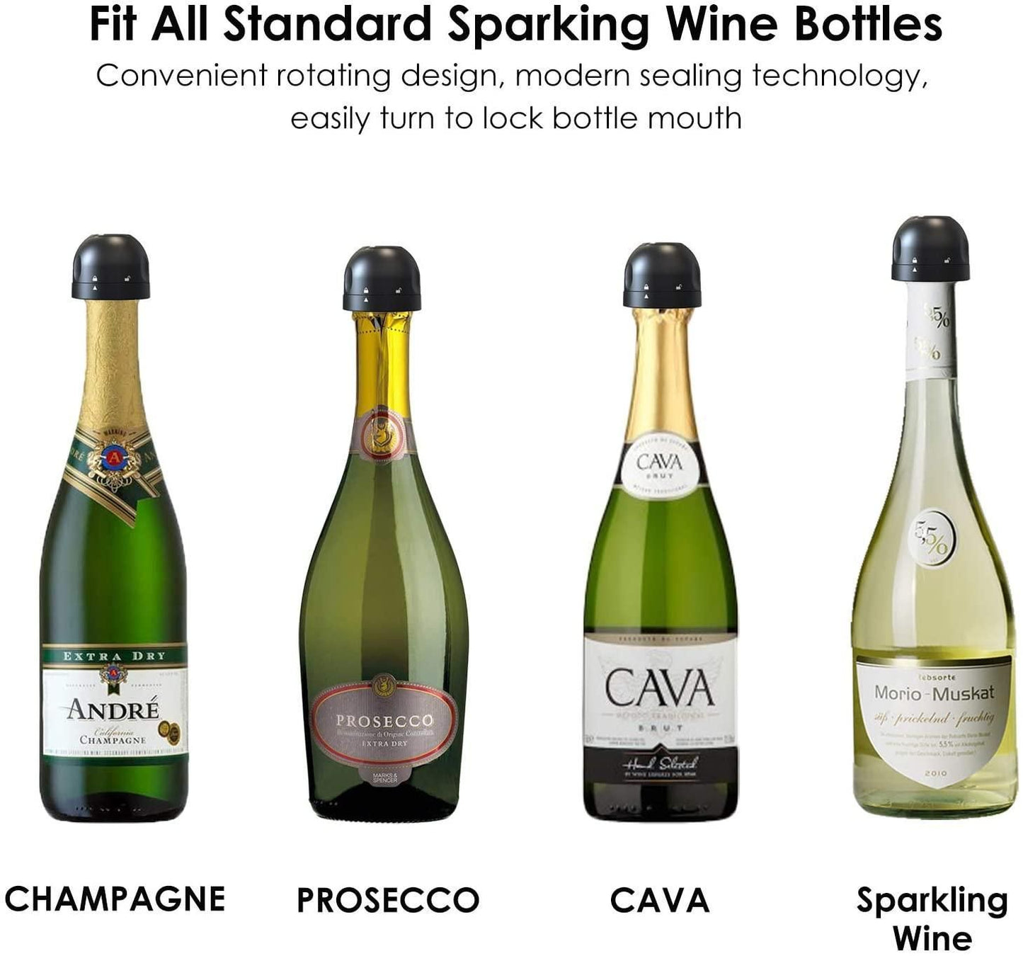 2 Champagne Cork Stoppers, Vacuum Sealer for Wine Bottles V1237-ZY-506-0789