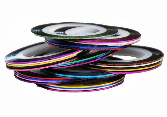 Nail Tape 10-Pack, Assorted Colors Self-Adhesive Stripes for Nail Art with UV Gel & Acrylic Nails, MultiColor V1237-ZY-506-0796