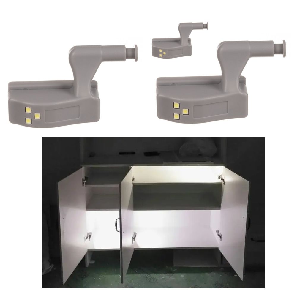 3-pack Universal LED Hinge Sensor Light for Cabinet Wardrobe Kitchen Night Light, Grey V1237-ZY-506-0819