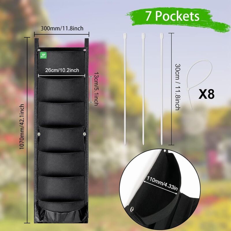2 Pack Hanging Wall Planters with 7 Pockets for Indoor Outdoor Balcony and Garden Use V1237-ZY-522-0008