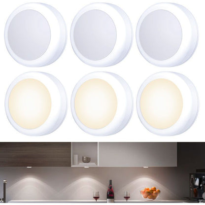 6 Pack Battery Operated Touch LED Spotlights Warm White for Cabinet Wardrobe Kitchen Furniture V1237-ZY-522-0009