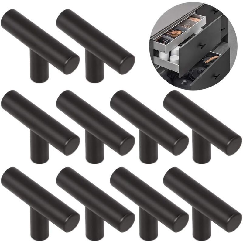 10 Pack Black Stainless Steel Kitchen Cabinet Door Handles, 50mm Hole Spacing V1237-ZY-522-0014