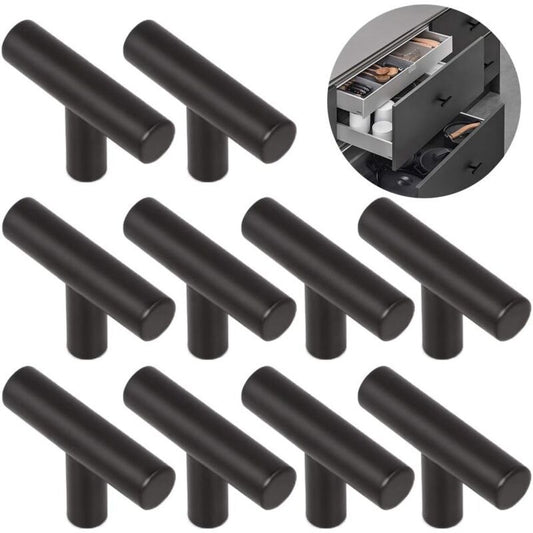 10 Pack Black Stainless Steel Kitchen Cabinet Door Handles, 50mm Hole Spacing V1237-ZY-522-0014