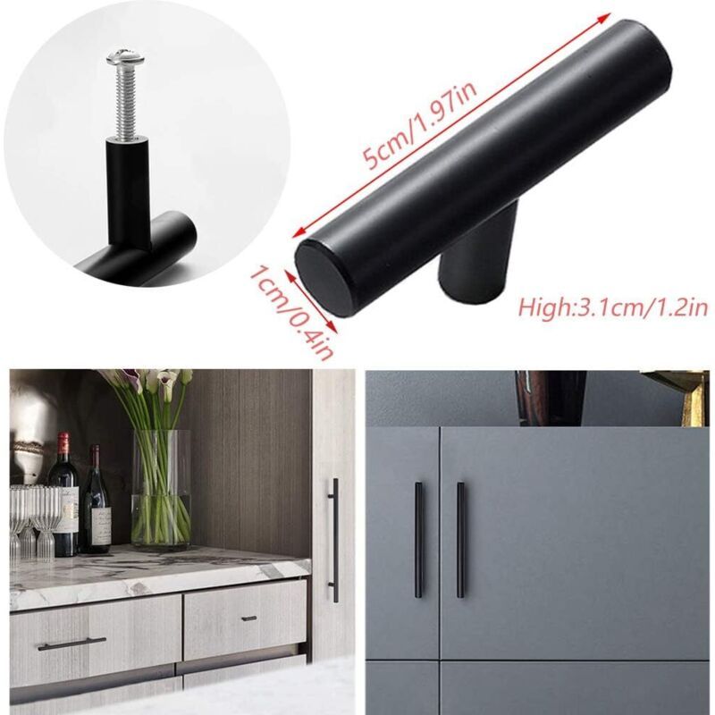 10 Pack Black Stainless Steel Kitchen Cabinet Door Handles, 50mm Hole Spacing V1237-ZY-522-0014