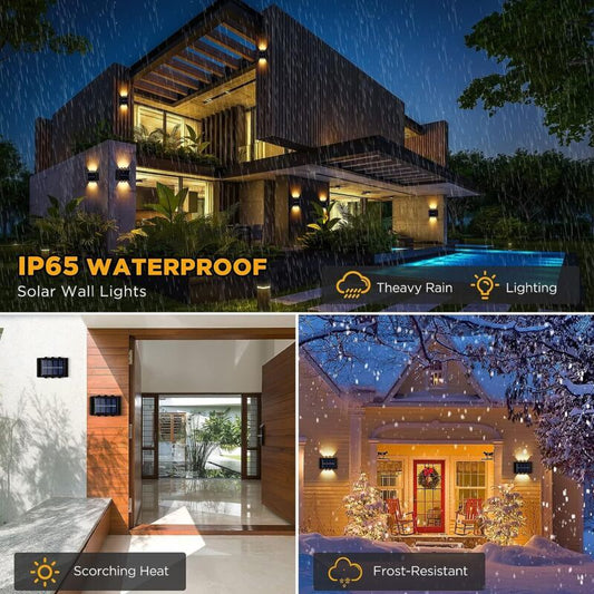 4 Pack Outdoor Solar Wall Lights Warm White IP65 Waterproof Up and Down Lights for Garden Yard Patio Fence V1237-ZY-522-0018