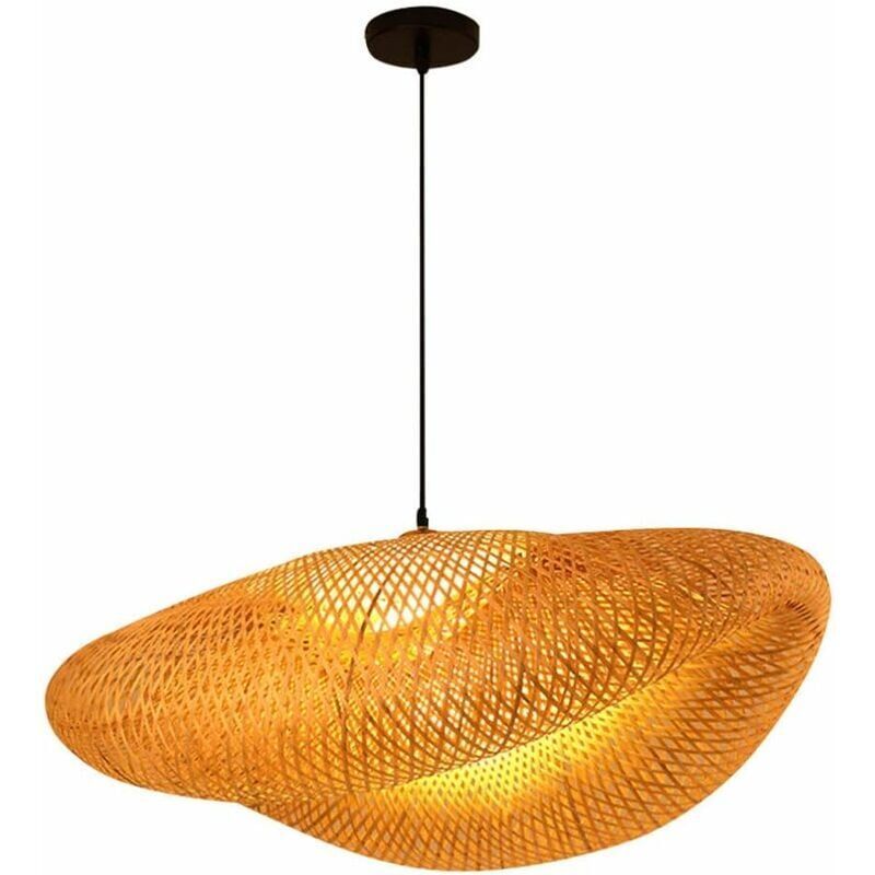 E27 Bamboo Rattan Pendant Light Vintage Adjustable Woven Chandelier for Dining Office Cafe, 40cm V1237-ZY-522-0025