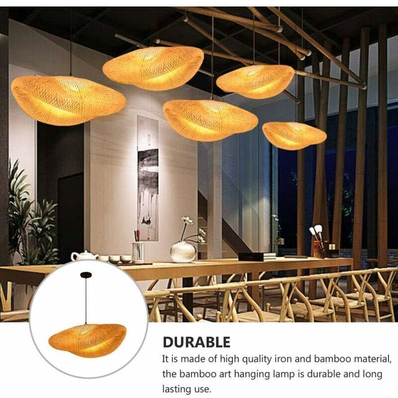 E27 Bamboo Rattan Pendant Light Vintage Adjustable Woven Chandelier for Dining Office Cafe, 40cm V1237-ZY-522-0025
