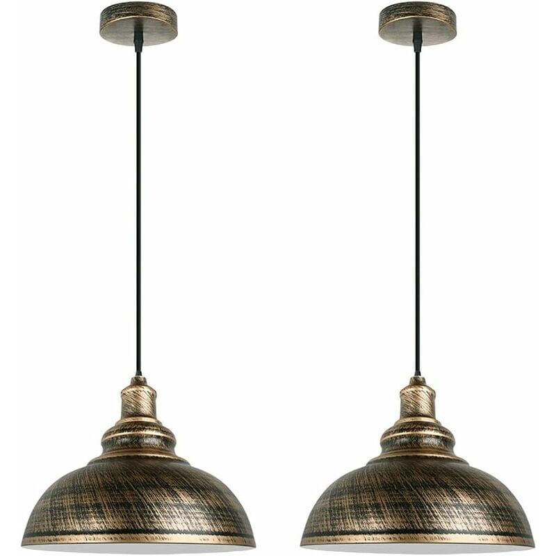 2 Pack Industrial Vintage E27 Pendant Light Copper Rust Ceiling Lamp Shade, 29cm Diameter V1237-ZY-522-0027
