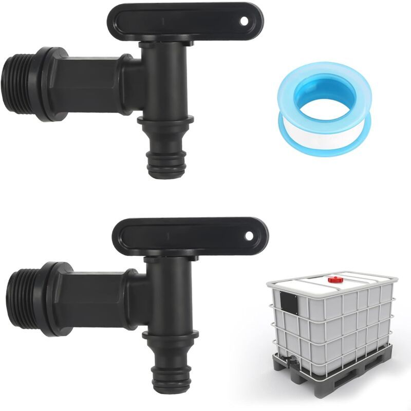 2 Pack Rain Tank Tap with PTFE Tape IBC Drain Tap Plastic Replacement Tap, 0.75 Inch V1237-ZY-522-0040